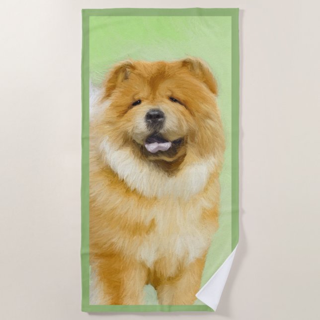 Chow Chow Painting - Cute Original Dog Art Beach Towel (Front)