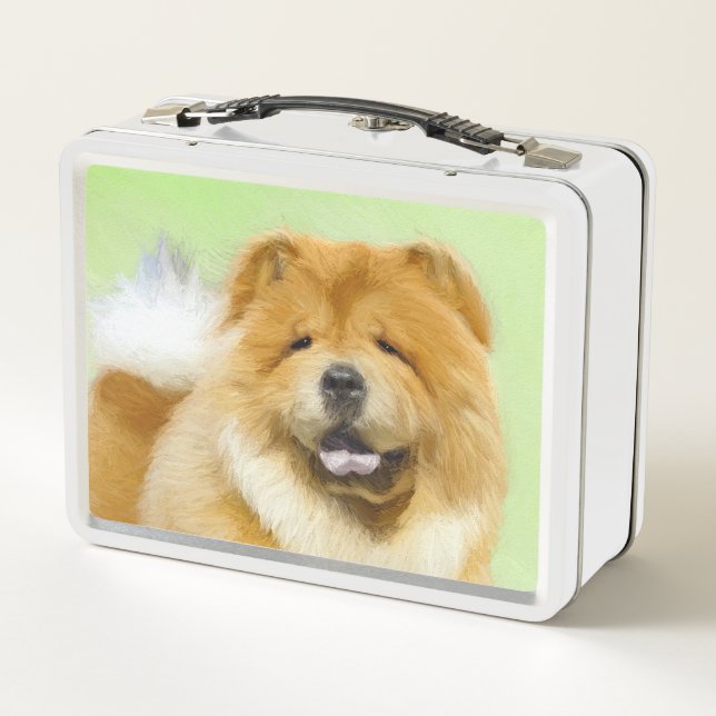Chow Chow Painting - Cute Original Dog Art Metal Lunch Box (Back)