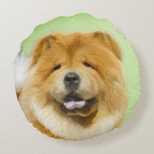 Chow Chow Painting - Cute Original Dog Art Round Cushion