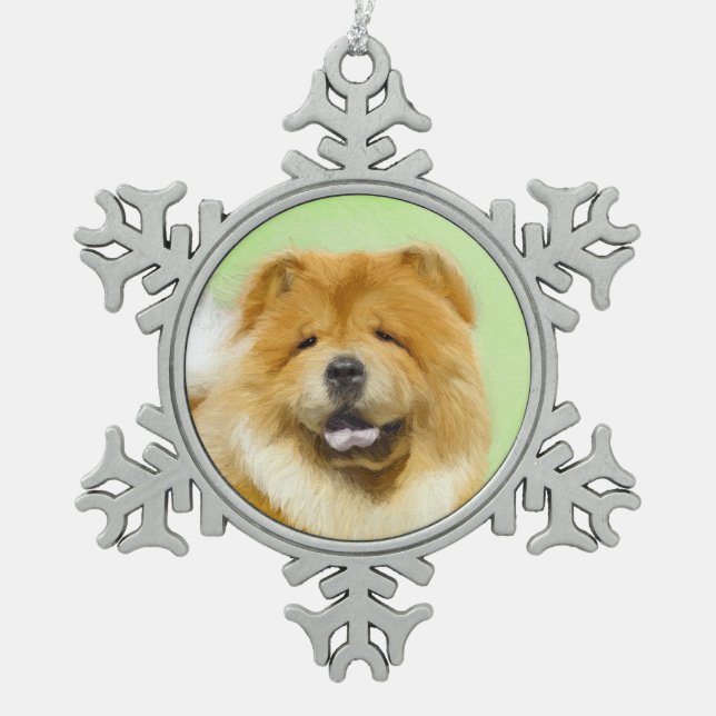 Chow Chow Painting - Cute Original Dog Art Snowflake Pewter Christmas Ornament (Front)