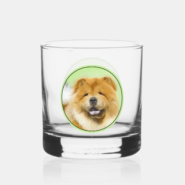 Chow Chow Painting - Cute Original Dog Art Whiskey Glass (Front)
