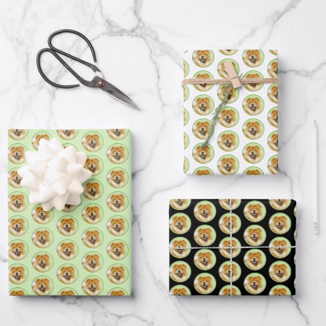 Chow Chow Painting - Cute Original Dog Art Wrapping Paper Sheet (Front)