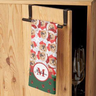 Chow Chow Pattern Monogram Christmas Dog Tea Towel