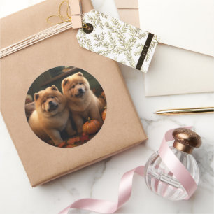 Chow Chow Puppy Autumn Delight Pumpkin Classic Round Sticker