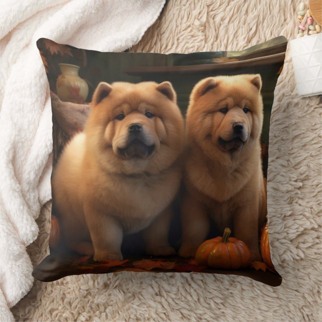 Chow Chow Puppy Autumn Delight Pumpkin Cushion (Blanket)