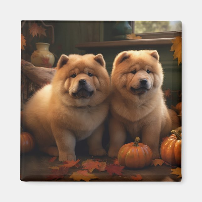 Chow Chow Puppy Autumn Delight Pumpkin Magnet (Front)