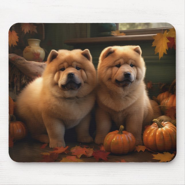 Chow Chow Puppy Autumn Delight Pumpkin Mouse Pad (Front)