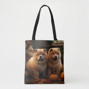 Chow Chow Puppy Autumn Delight Pumpkin Tote Bag