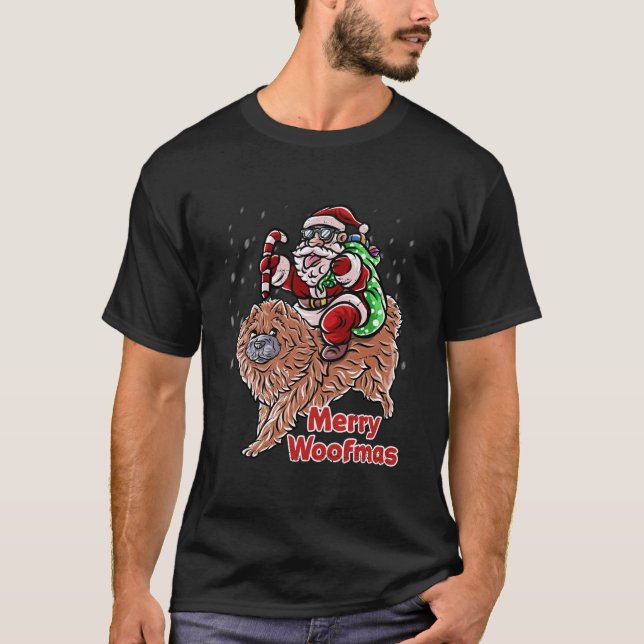 Chow Chow Santa Claus Hat Merry Christmas Dog X Ma T-Shirt (Front)