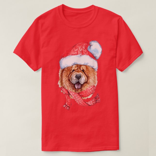 Chow Chow Santa Hat Red Scarf Cute Dog Lover Chris T-Shirt (Design Front)