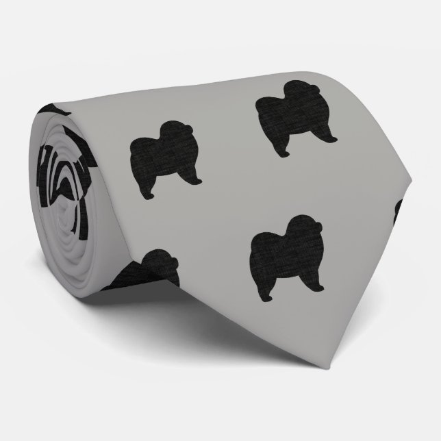 Chow Chow Silhouettes Pattern Grey and Black Tie (Rolled)