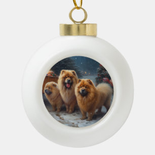 Chow Chow Snowy Sleigh Christmas Decor Ceramic Ball Christmas Ornament