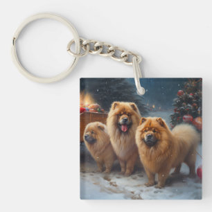 Chow Chow Snowy Sleigh Christmas Decor   Key Ring