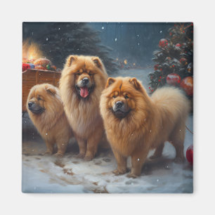 Chow Chow Snowy Sleigh Christmas Decor Magnet