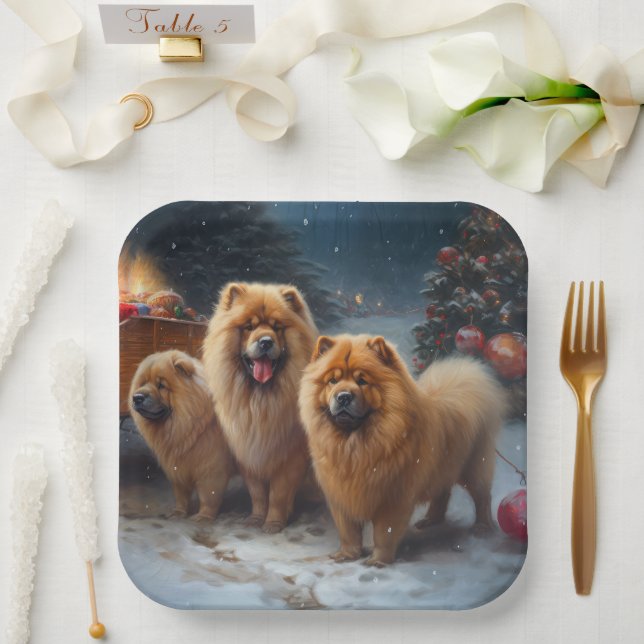 Chow Chow Snowy Sleigh Christmas Decor Paper Plate (Wedding)
