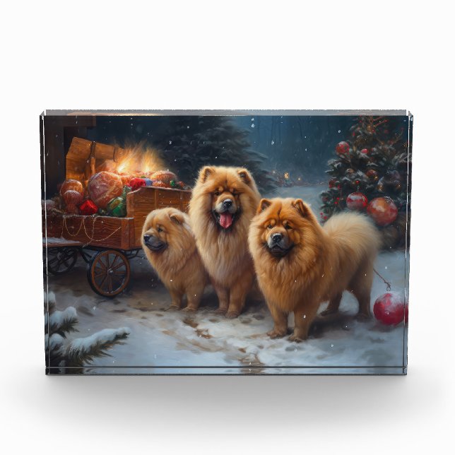 Chow Chow Snowy Sleigh Christmas Decor Photo Block (Front)