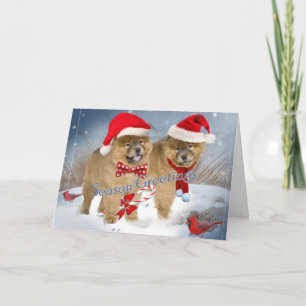 Chow Chow  winter scene season greetings cards