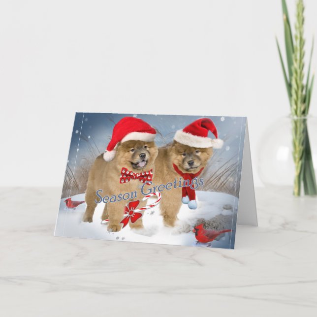 Chow Chow  winter scene season greetings cards (Front)