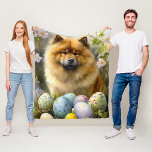 Chow Chow with Easter Eggs Holiday  Fleece Blanket