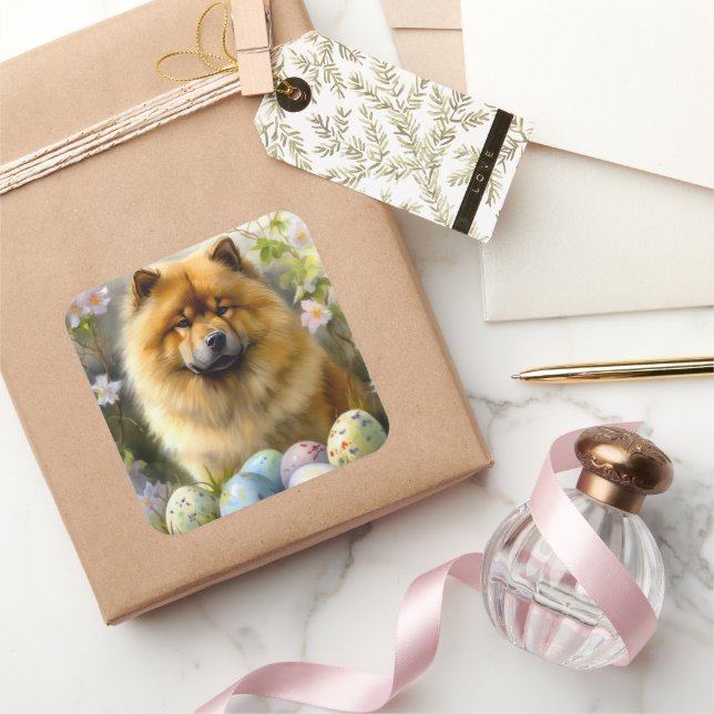 Chow Chow with Easter Eggs Holiday  Square Sticker (Gifting)