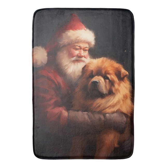 Chow Chow With Santa Claus Festive Christmas  Bath Mat (Front Vertical)