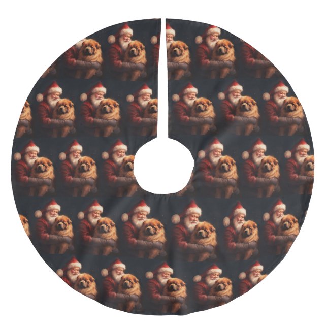 Chow Chow With Santa Claus Festive Christmas  Brushed Polyester Tree Skirt (Front)