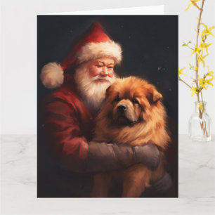 Chow Chow With Santa Claus Festive Christmas  Card