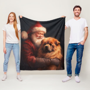 Chow Chow With Santa Claus Festive Christmas  Fleece Blanket