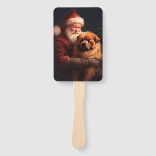 Chow Chow With Santa Claus Festive Christmas Hand Fan