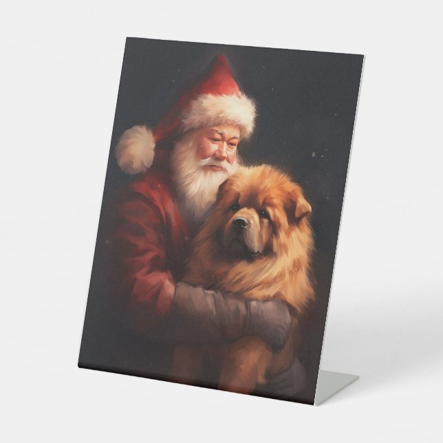 Chow Chow With Santa Claus Festive Christmas  Pedestal Sign (Front)