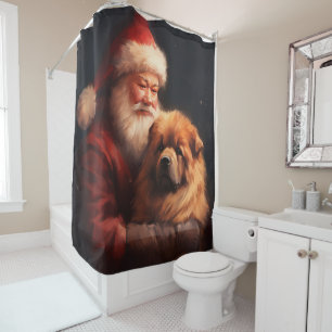 Chow Chow With Santa Claus Festive Christmas Shower Curtain