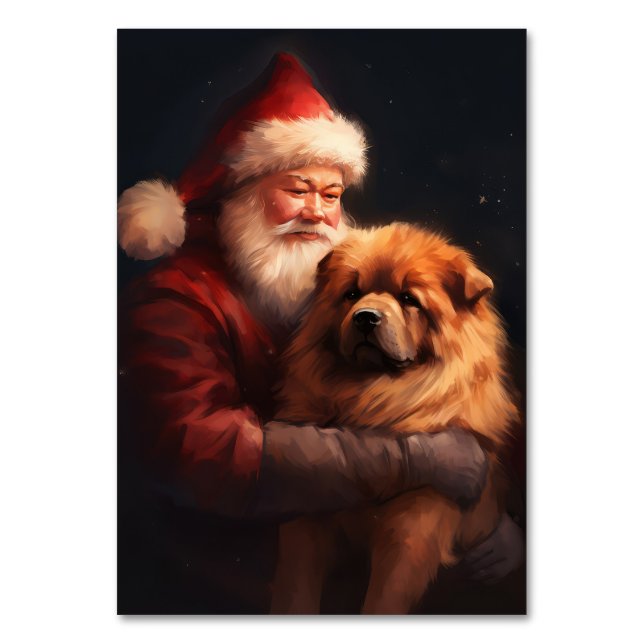 Chow Chow With Santa Claus Festive Christmas  Table Number (Front)