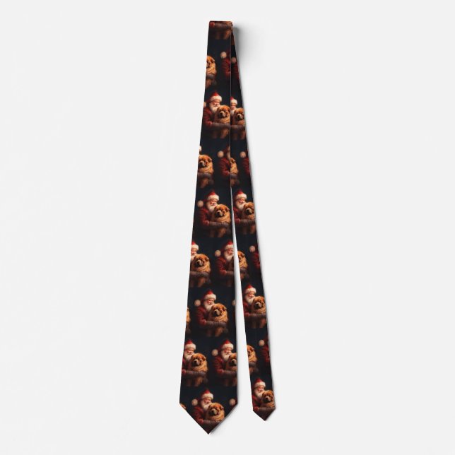 Chow Chow With Santa Claus Festive Christmas  Tie (Front)
