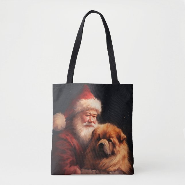 Chow Chow With Santa Claus Festive Christmas  Tote Bag (Front)
