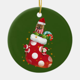 Chow Chow With Socking Ceramic Ornament