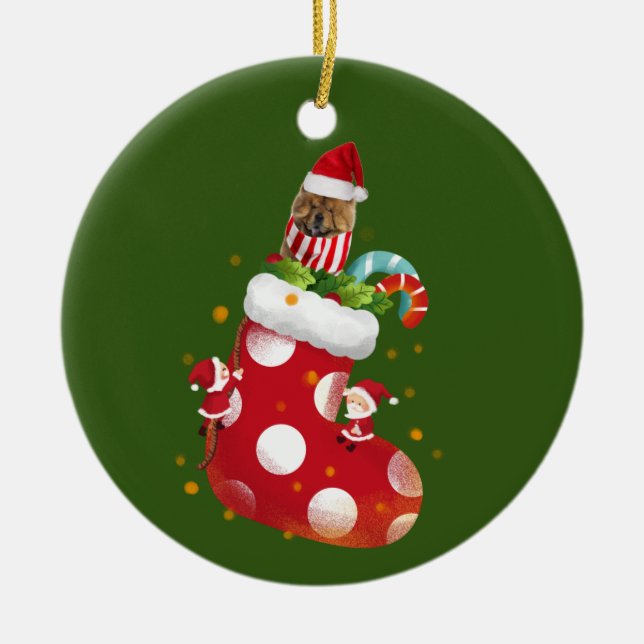 Chow Chow With Socking Ceramic Ornament (Front)