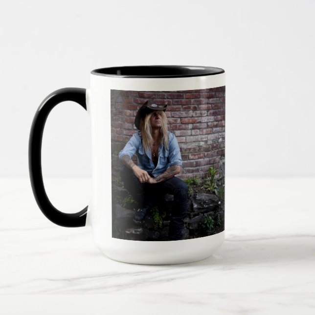 Chris Caffery Sitting by Brick Wall Mug (Left)