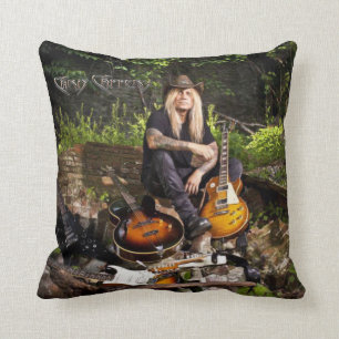 Chris Caffery Sitting with Guitars Throw Pillow