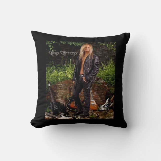 Chris Caffery Standing with Guitars Throw Pillow (Front)