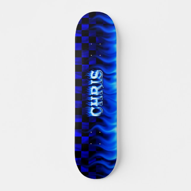 Chris skateboard blue fire and flames design (Front)