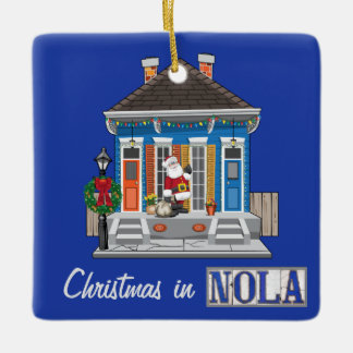 Chrismas in New Orleans Shotgun House Ceramic Ornament