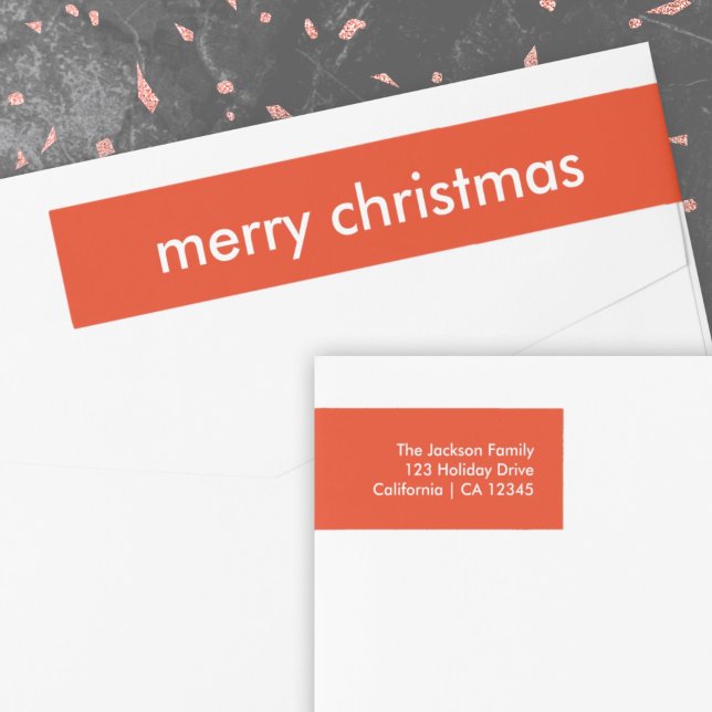 Chrismas Plain | Modern Bright Red Return Address Wrap Around Label (Creator Uploaded)