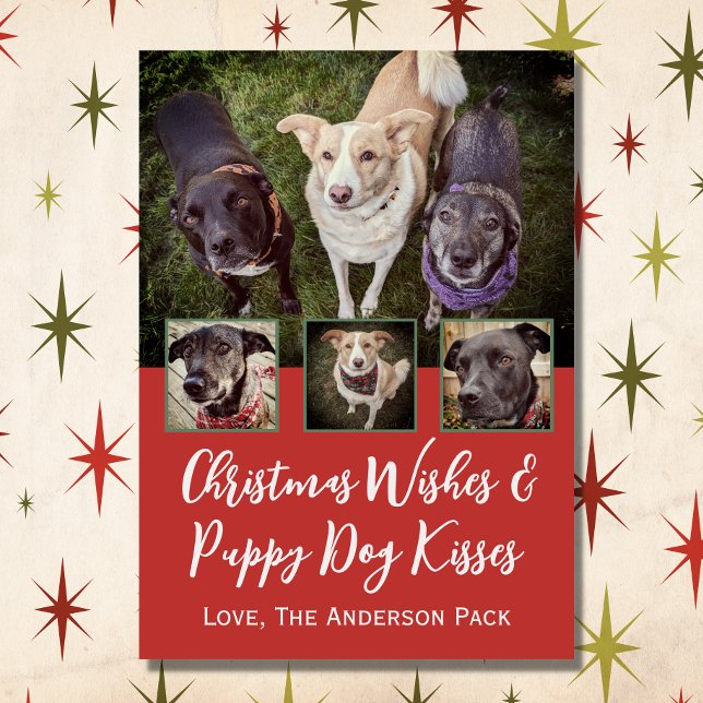 Chrismas Wishes Multi Photo Dog Collage Christmas Holiday Card (Creator Uploaded)