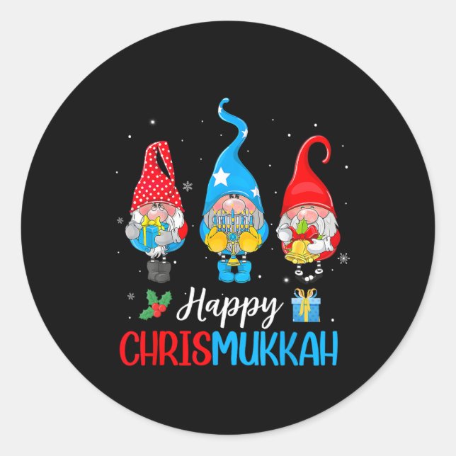 Chrismukkah Gnomes Merry Christmas And Happy Hanuk Classic Round Sticker (Front)