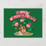 Chrismukkah greeting card with elves and dreidels<br><div class="desc">Add these fun interfaith (Hanukkah and Christmas) postcards to your Chrismukkah celebrations this year. If you celebrate the holidays together, these are a nice touch. This is our design and you won't find it anywhere other than in our store. Chrismukkah is celebrated by people usually in families with both Jewish...</div>