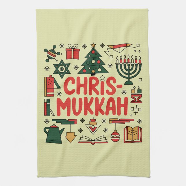 Chrismukkah Hanukkah Christmas Jewish Religious  Tea Towel (Vertical)