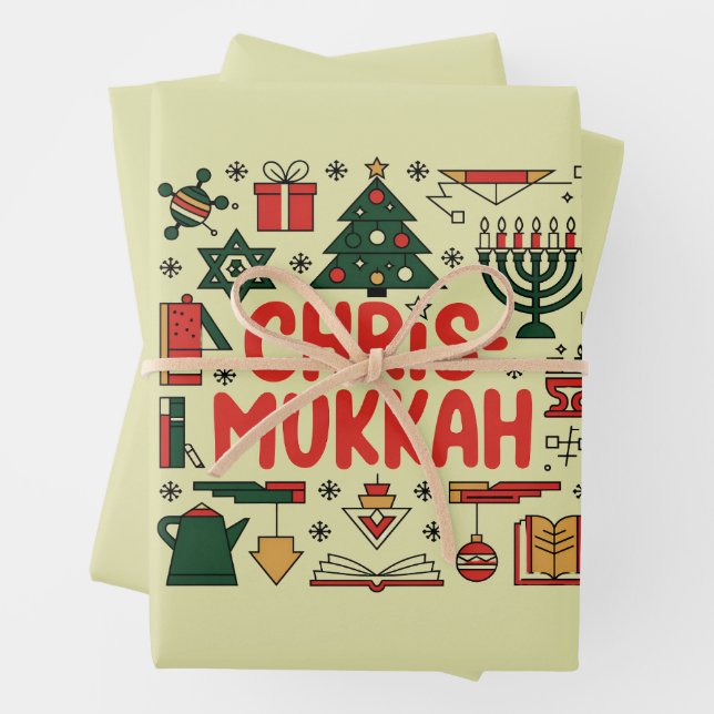 Chrismukkah Hanukkah Christmas Jewish Religious  Wrapping Paper Sheet (In situ)