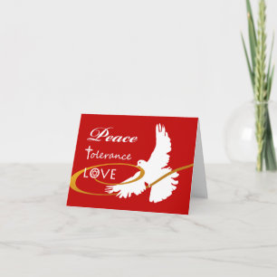 Chrismukkah, Interfaith Peace Dove,  Gold Ribbon Card