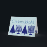 Chrismukkah Navy Blue Holiday Add Your Photo Card<br><div class="desc">Add your favourite family photo to the inside of this charming Chrismukkah holiday card in navy blue on pastel blue. This elegant modern greeting card is designed for blended families who celebrate both Hanukkah and Christmas. The dark navy blue images of a Hanukkah Menorah and a Christmas Tree are repeated...</div>