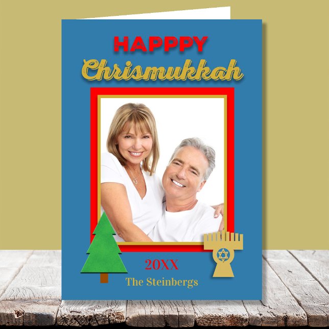 Chrismukkah Photo Tree and Menorah Greeting  Holiday Card (Creator Uploaded)